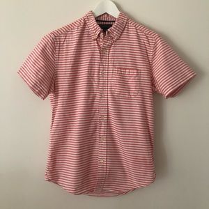 NWT AERO REDDISH PINK WHITE STRIPED POLO SHIRT